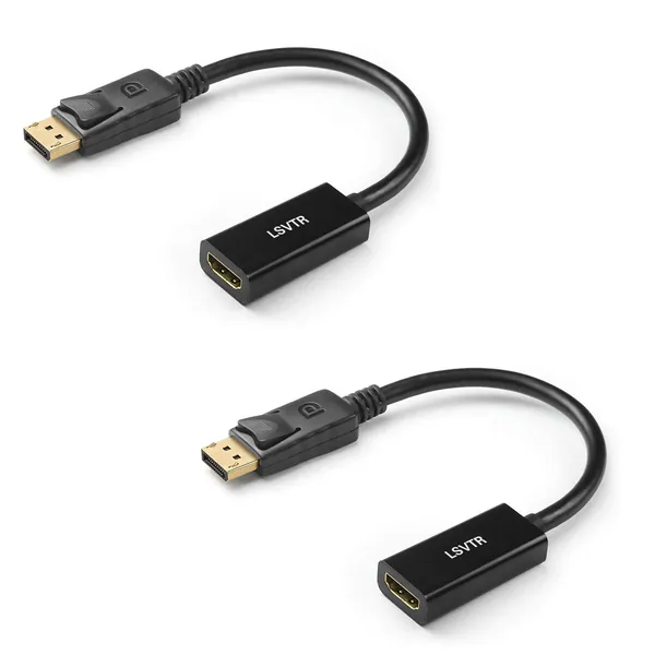DisplayPort to HDMI Adapter, Display Port to HDMI Adapter Cable(Male to Female) for DisplayPort Enabled Desktops and Laptops to Connect to HDMI Displays Adapter (2 Pack) - 2 Pack