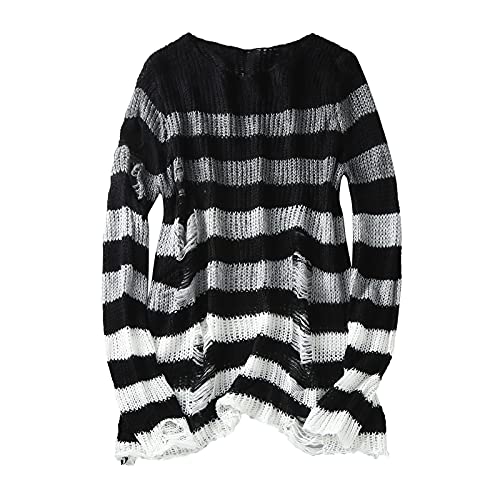 Cropped Cardigan Women Sweater For Punk Gothic Hollow Out Hole Broken Jumper Knit Halloween Pullovers - One Size - Black
