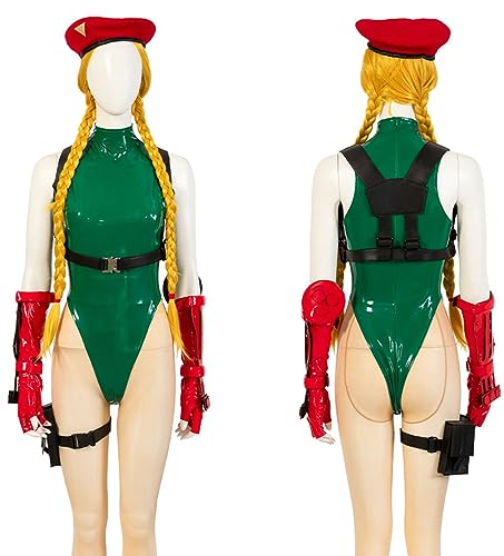 Liuyumin Womens Street Cammy White Cosplay Costume Suit Fighter Killer Bee Green Bodysuit Halloween Outfits Wig Full Set - Small - Green Suit + Wig