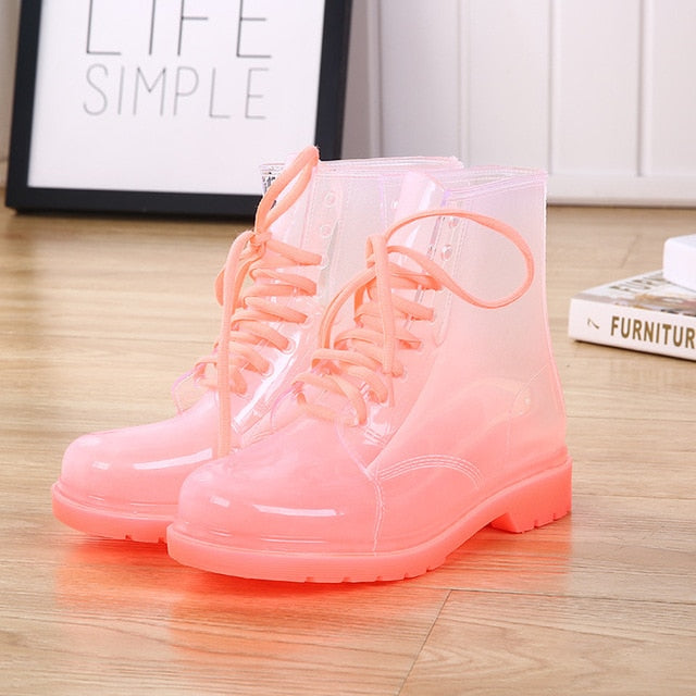 Ombre Transparent Rain Boots - Pink / 7