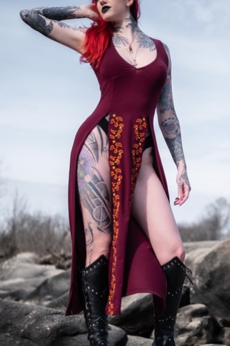 Bramblecourt Twilight Dress - Burgundy Red / Small