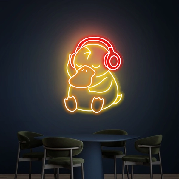 Duck Neon Sign, PSYDUCK With Headphones Led Neon Sign, Kid&#39;s room neon Light | Neon Wall Light Sign | Neon Sign Bedroom | GAME ROOM Sign