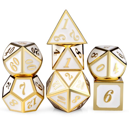 DnDnD White with Gold Number DND Dice Sets,Solid Metal Die with Free Gorgeous Metal Tin for Dungeons and Dragons D&D Role Playing Game Tabletop Games - White With Gold Number