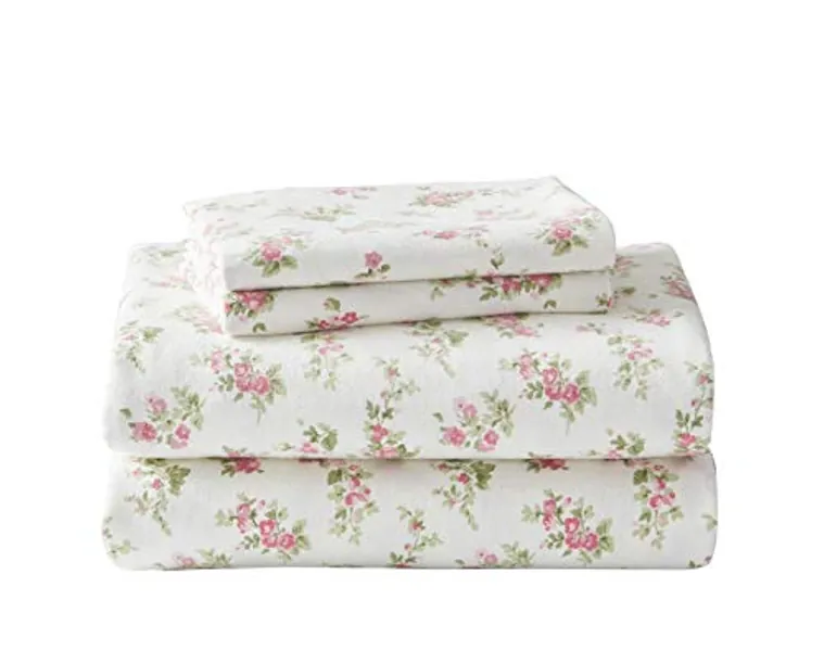 Laura Ashley Home - Queen Sheets, Cotton Flannel Bedding Set, Brushed for Extra Softness & Comfort (Audrey, Queen)