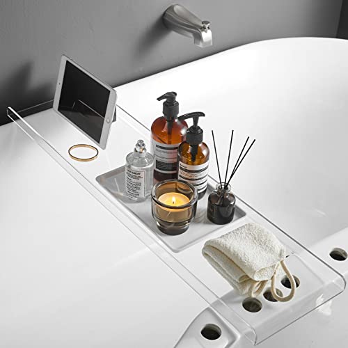 Clear Bathtub Tray Caddy, Bath Tub Rack Shelf, Luxury Bathroom Organizer Tablet Holder, Acrylic SHUNLI - Transparent