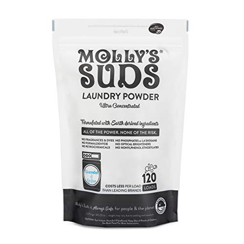 Molly's Suds Original Laundry Detergent Powder | Natural Laundry Detergent Powder for Sensitive Skin | Earth-Derived Ingredients, Stain Fighting | 120 Loads (Unscented) - Unscented - 5.01 Pound (Pack of 1)