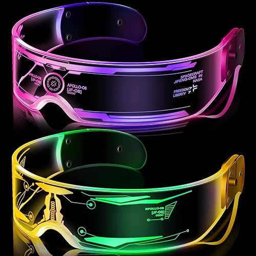 TOODOO 2 Pairs LED Visor Glasses 7 Colors Futuristic Glasses Light up Punk Accessories for Rave Party Costume - Stylish Style