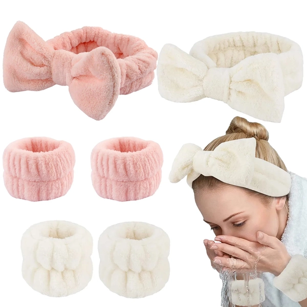 Cozy Fluffy Wash Face Absorbent Headbands Cuff Set