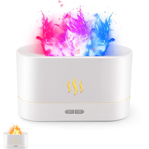 Flame Air Aroma Diffuser Humidifier, 7 Flame Color Noiseless Essential Oil Diffuser for Home,Office,Yoga with Auto-Off Protection 8Hours(White) - White