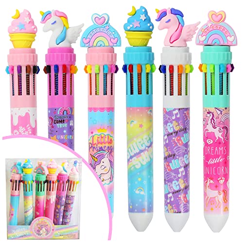 Multicolor Ballpoint Pen 0.5mm, 10-in-1 Colored Retractable Unicorn Ballpoint Pens for Office Back to School Supplies Students Children Gift, 6 Count - Multicolor