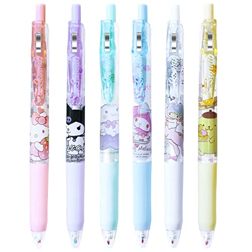 NGCJZF 6 Pcs Kuromi My Melody Cinnamoroll Pompompurin Pens Kawaii Kitty Ballpoint Pens School Supplies Anime Cartoon School Supplies 0.5mm