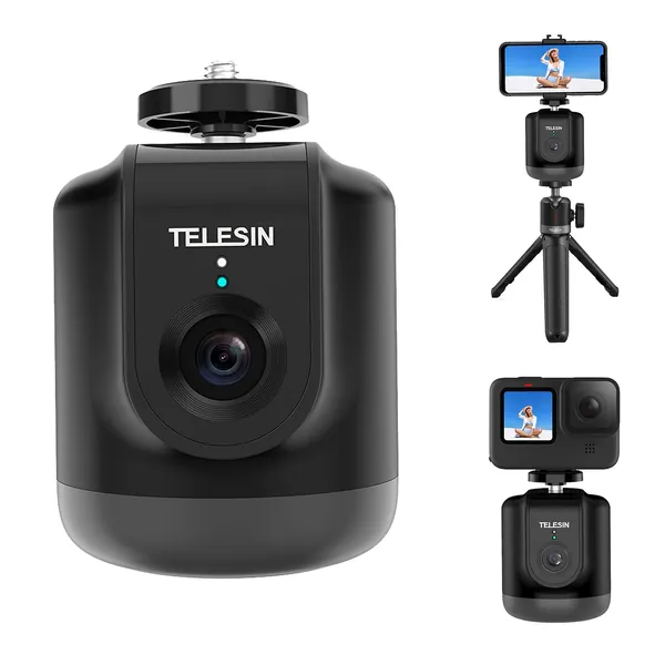 TELESIN Smart Shooting Gimbal Selfie 360° Rotation Auto Face Follow Objekt Tracking für GoPro Hero 10 9/8/7/6/5 Osmo Action Smartphone Kamera Vlog Live Meeting mit Fernbedienung - Auto-Tracking-Halter + Stativ + Telefonhalter
