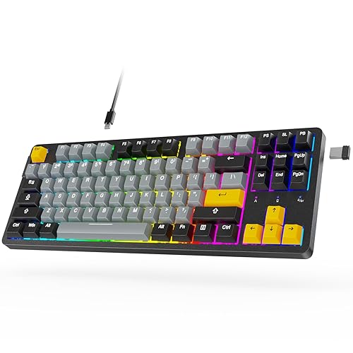 ARZOPA Wireless Mechanical Gaming Keyboard, 87 Keys RGB Backlit Gasket Mount PC Gaming Keyboard, Compact Hot-Swappable Mechanical Keyboard, Sound Absorbing Pads, Custom Switch-K87 - 80%