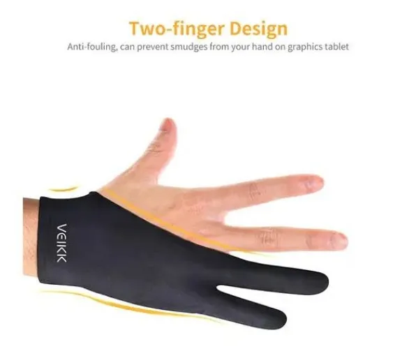 Two-Finger Free Size Drawing Glove Artist Tablet Painting Glove for Right, Black