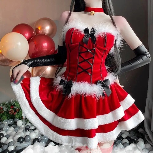Sweet Lolita Santa Dress with Accessories for Height 152-175cm - Outfit + Gloves / L