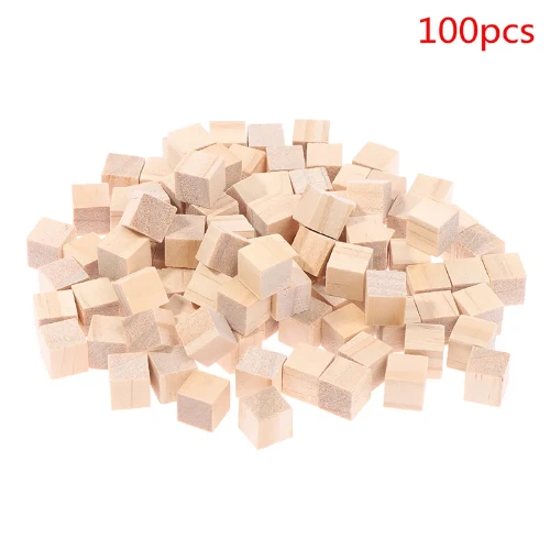 Mini bloques cuadrados de madera para manualidades, Material de madera sólida de 1cm para manualidades de madera, rompecabezas de juguete para niños, 100 piezas