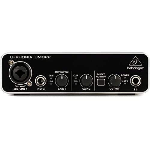 Behringer UMC22 Interfaz de audio USB Audiophile 2x2 con preamplificador de micrófono Midas