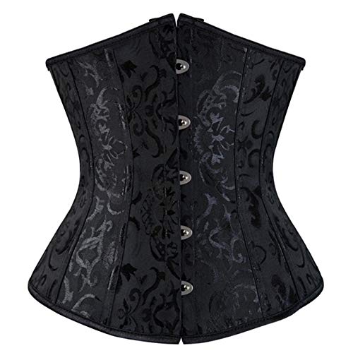 SxyBox Mujer Steampunk Corsé de Underbust Encajes Cintura Vintage Waist Bustier Halloween Fiesta de Formación con G-string - XL - Negro