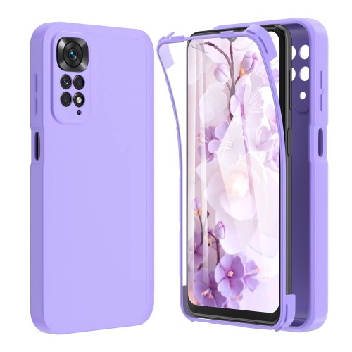 Funda para Xiaomi Redmi Note 11/Xiaomi Redmi Note 11S 4G(6.43") con Protector de Pantalla Incorporado Anti-rayones, Carcasa 360 Grados Silicona Líquida Antigolpes Protección, Violeta
