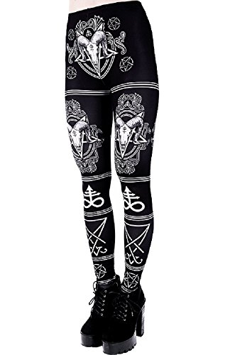 Restyle Satanic Occult Symbols Punk Ram Skull Pentagram High Waist Goth Leggings - L - Black