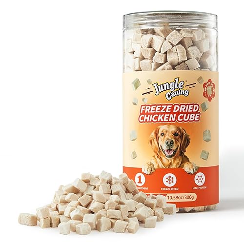 Jungle Calling Freeze Dried Chicken Cat & Dog Treats, Single Ingredient Chicken Bites for Cats & Dogs, High Protein Pet Training Treats & Food Topper, 10.58 oz - Chicken