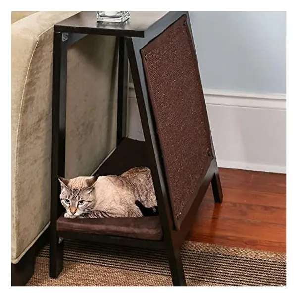 
                            The Refined Feline Wooden Cat Furniture Bed Scratching Post, End Table with Durable Sisal Scratcher Pad
                        
