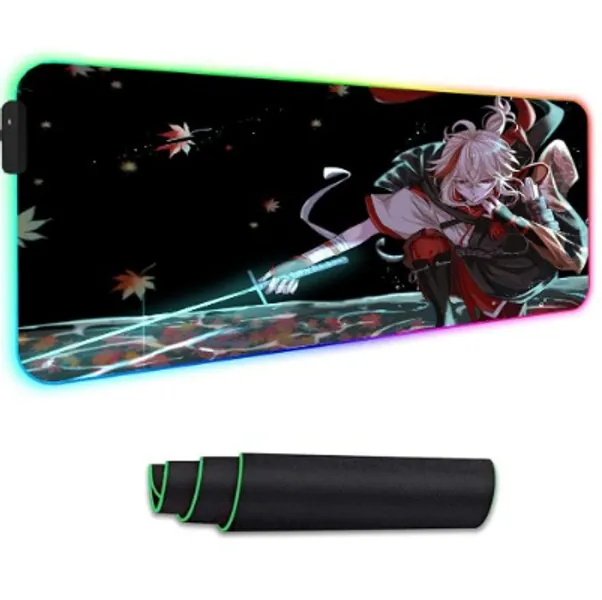 Gaming Mouse Pads Black Cool Boy Anime Genshin Impact LED Desk Mouse Mat Gaming Mat for Keyboard and Mouse Long Glowing Mouse Pad 1000x500mm