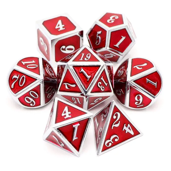 Haxtec Metal Dice Set Red Silver DND Dice Set