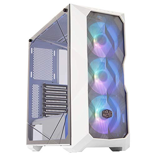 Cooler Master MasterBox TD500 Mesh White Airflow ATX Mid-Tower with Polygonal Mesh Front Panel, Crystalline Tempered Glass, E-ATX up to 10.5", Three 120mm ARGB Lighting Fans - TD500 Mesh White