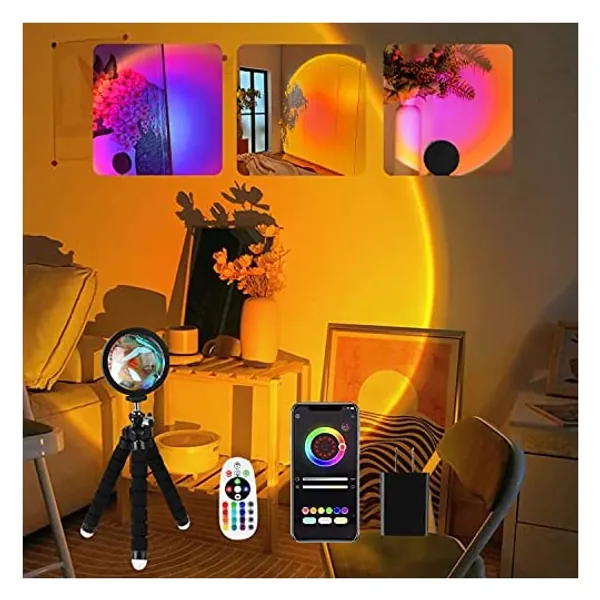 
                            [Upgraded]Smart Sunset Lamp Projection, 16 Colors LED Sunset Projection Lamp APP and Remote Control(Include USB Charger)360 Degree Rotation Sunlight Lamp Photography/Party/Home…
                        