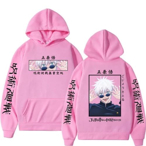 Bokerom Anime Jujutsu Kaisen Satoru Gojo Printed Sweatshirt Unisex Hoodie Sweater Cosplay Men Women Autumn Winter Pullover - Medium - Pink