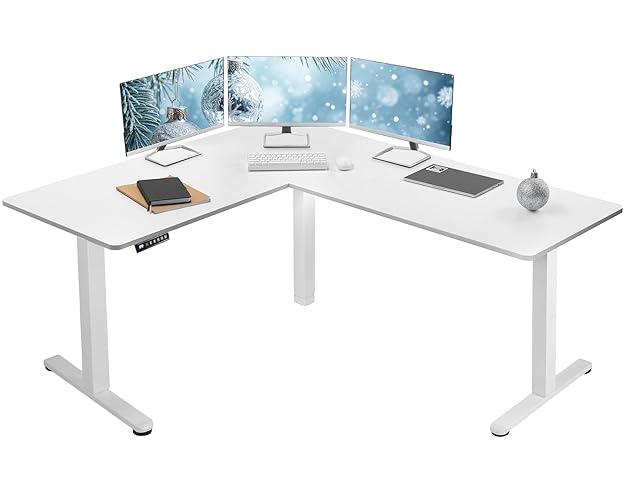 $323 - VIVO Electric Corner L-Shaped 63 x 55 inch Standing Desk, Height Adjustable, Memory Controller, White Top White Frame, DESK-E3CTW - 55 x 63 - White Top / White Frame