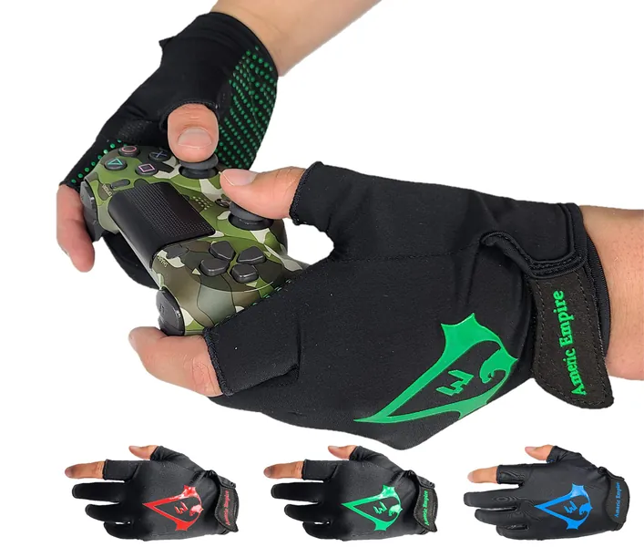 Americ Empire Pro Fingerless Gaming Gloves for Sweaty Hands 【As Seen on TV】 Gamer Gloves PS4, Xbox One, EPG Anti Sweat. Finger Gloves for Gaming | Gamer Grip for Sweaty Hands