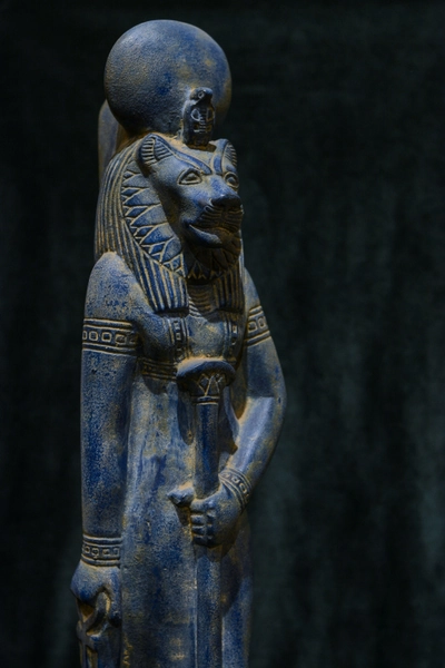statue of Sekhmet warrior goddess standing blue stone unique Large Sculpture heavy Ancient Egypt altar statue made in Egypt