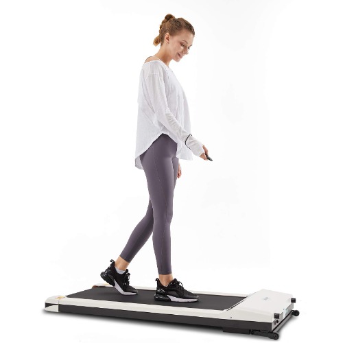 UMAY Under Desk Treadmill with Foldable Wheels, Portable Walking Jogging Machine Flat Slim Treadmill, Sports App, Installation-Free, Remote Control, Jogging Running Machine for Home/Office
