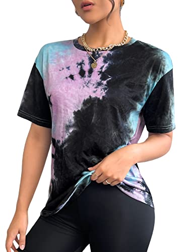 SOLY HUX Women's Tie Dye T Shirts Short Sleeve Round Neck Shirts Casual Summer Tees Tops - Small - Multicoloured Tie Dye