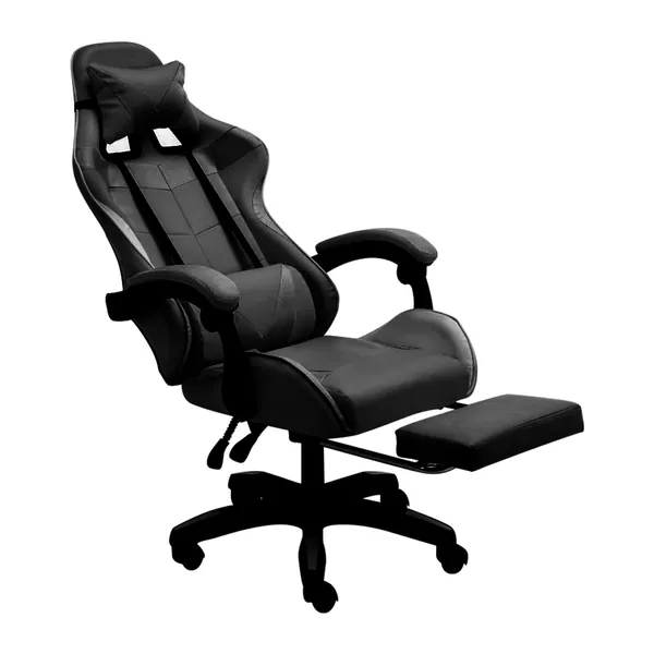 Sibosen Gaming Chair Office Chair Computer Chair High Back PU Leather Desk Chair Ergonomic Adjustable Reclining Swivel Game Chair with Footrest Lumbar Support Headrest Armrest (Black) - Black