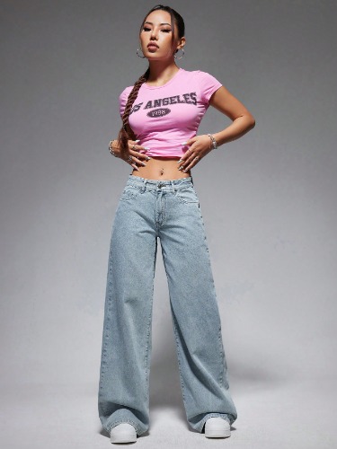 SHEIN ICON Solid Color Wide Leg Jeans