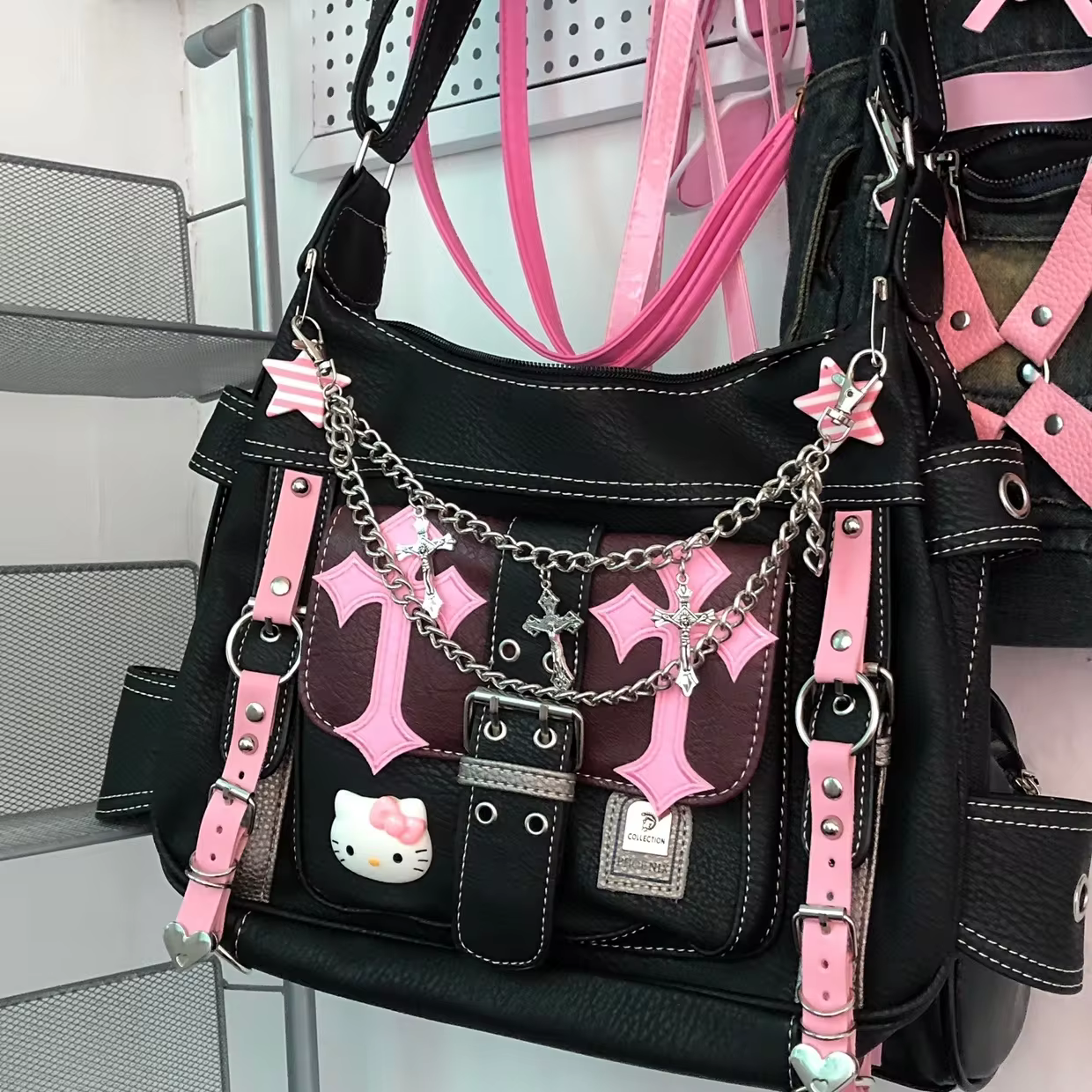 Hello Kitty Vintage Pink Crossbody Bolsas para mulheres, bolsa rosa, sacola de tendência Y2K, correntes cruzadas, gótico, punk, brinquedos, menina quente - AliExpress 26