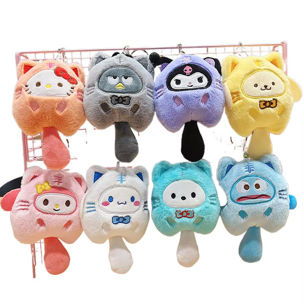 Sanrio Hello Kitty Chaveiro de pelúcia, Kuromi Cinnamoroll, Boneca de pelúcia de animais de desenho animado, Mochila Decoração Boneca - AliExpress 26