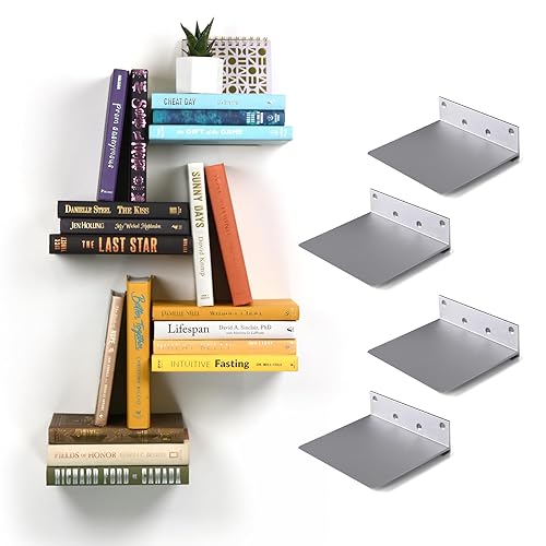 xympo Floating Invisible Bookshelf Wall Mounted (Set of 4) - Aluminum