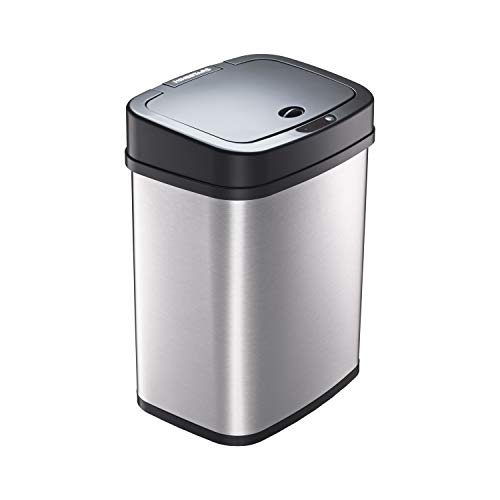 NINESTARS DZT-12-5 Bedroom or Bathroom Automatic Touchless Infrared Motion Sensor Trash Can, 3 Gal 12L, Stainless Steel Base (Rectangular, Black Lid) - 3 Gal - Black