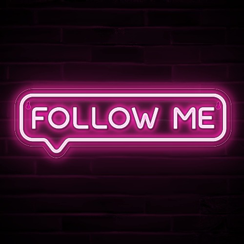 Lumoonosity Follow Me Neon Sign - LED Follow Me Neon Lights for Streamers/Influencers/Gamers – Pink Led Signs for Wall, Bedroom, Game Room Decor - Live Streaming Neon Signs - 16.5*4.7-inch