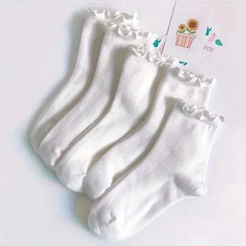 5 Pairs Frill Trim Tube Socks