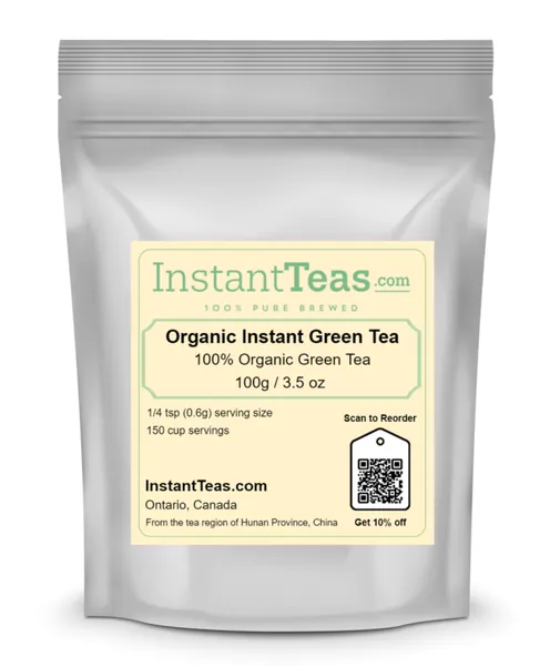 Premium Organic Instant Green Tea - A smooth mouth-feel, bright flavor and moderate caffeine content by InstantTeas.com - 100g / 3.5oz