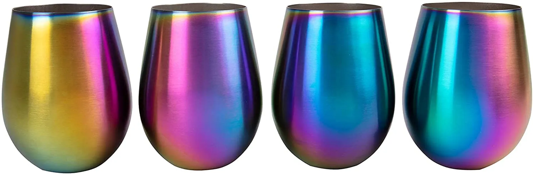 Deco Rainbow Stainless Steel Stemless BPA Free Wine Glasses, Set of 4 Unicorn Cups, 16oz - 