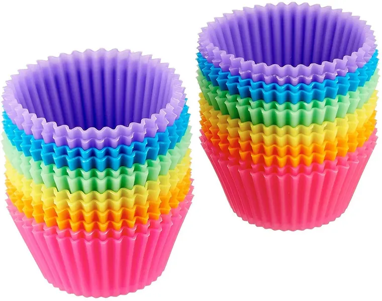 Amazon Basics Reusable Silicone Baking Cups, Muffin Liners - Pack of 24, Multicolor - Pack of 24 Baking Cups