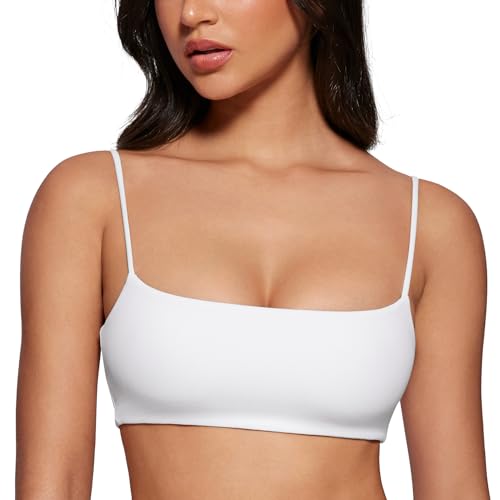 INGIA Women's Square Neck Sports Bra Spaghetti Strap Padded Cami Yoga Wireless Square Back Workout Bra Crop Top - Medium - White