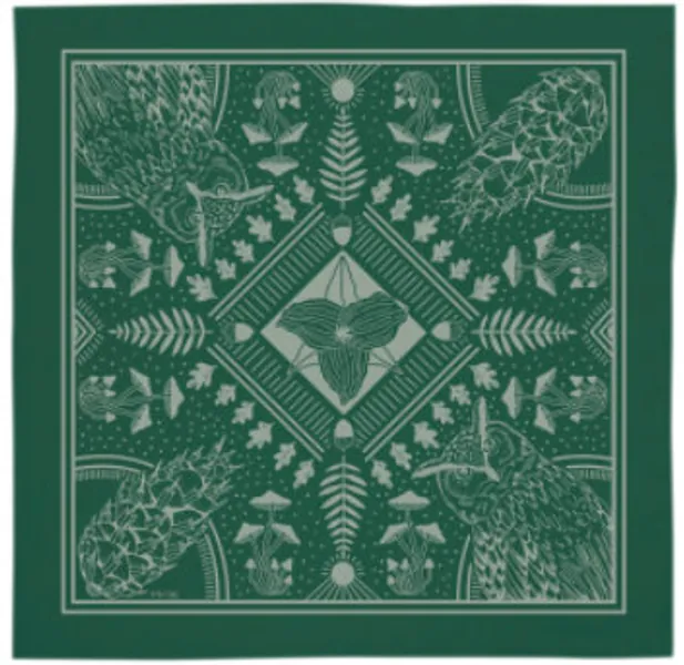 Green Woodland Bandana | Cotton Bandana | Screen Printed | Natural Bandana