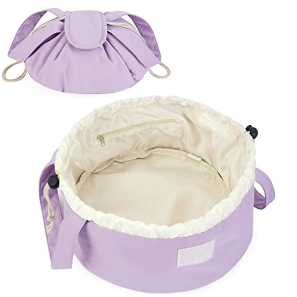 Barrel Drawstring Makeup Bag Large Cosmetic Bag Toiletry Organizer for Women (Purple) - Purple
